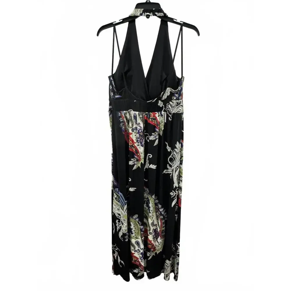 I.N Studio Vintage Boho Paisley Y2K Style Black Halter Maxi Dress- Size 14 - Picture 2 of 9